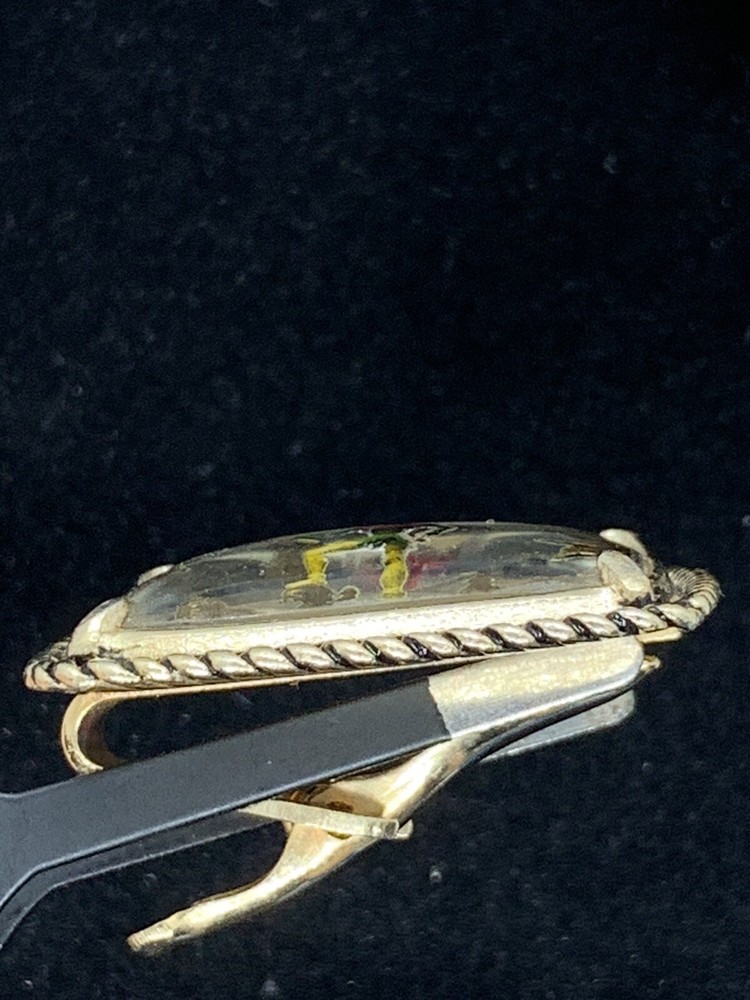 Vintage Rare Tie Clip MOP Clown Rectangle Gold Tone