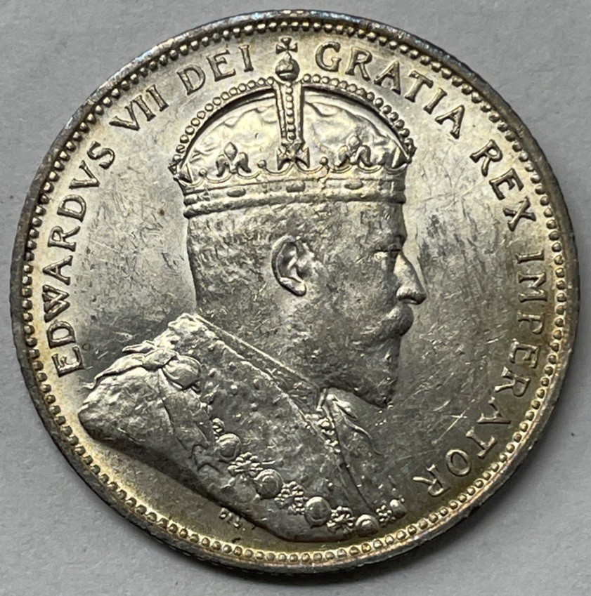 1910 Canada 25 Cent, AU-50 Condition. C-2932