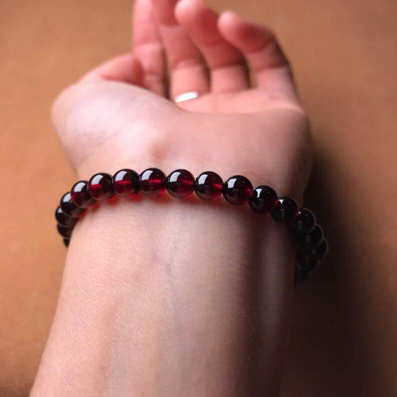 Natural Red Garnet Beads Stretch Bracelet Crystal Healing Jewelry