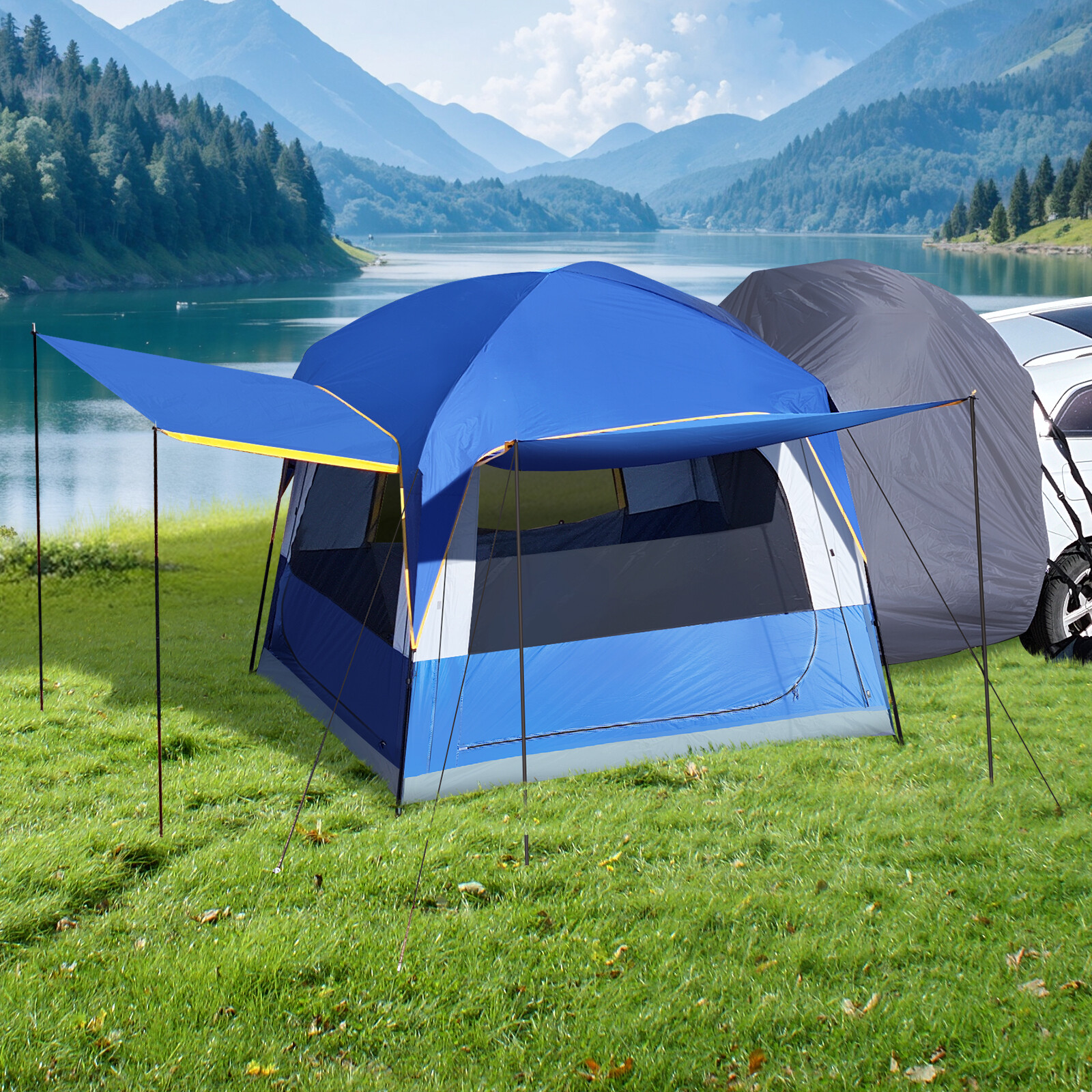 NAIZEA SUV Tent for Camping, 6-Person Car Tent 8.2'*8.2'*87in(H) With 2 Porchs