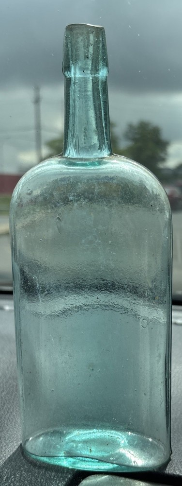 9” Nice Antique Aqua Blue Flask Bottle