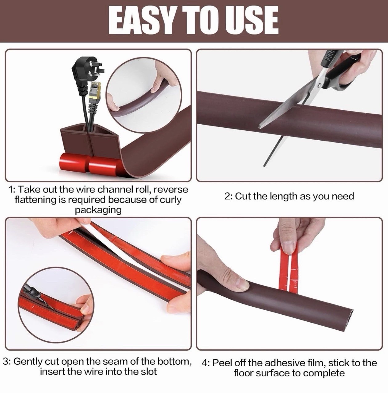 10Ft Floor Cord Cover Self Adhesive Cord Hider Floor 10Ft Floor Cable Protector