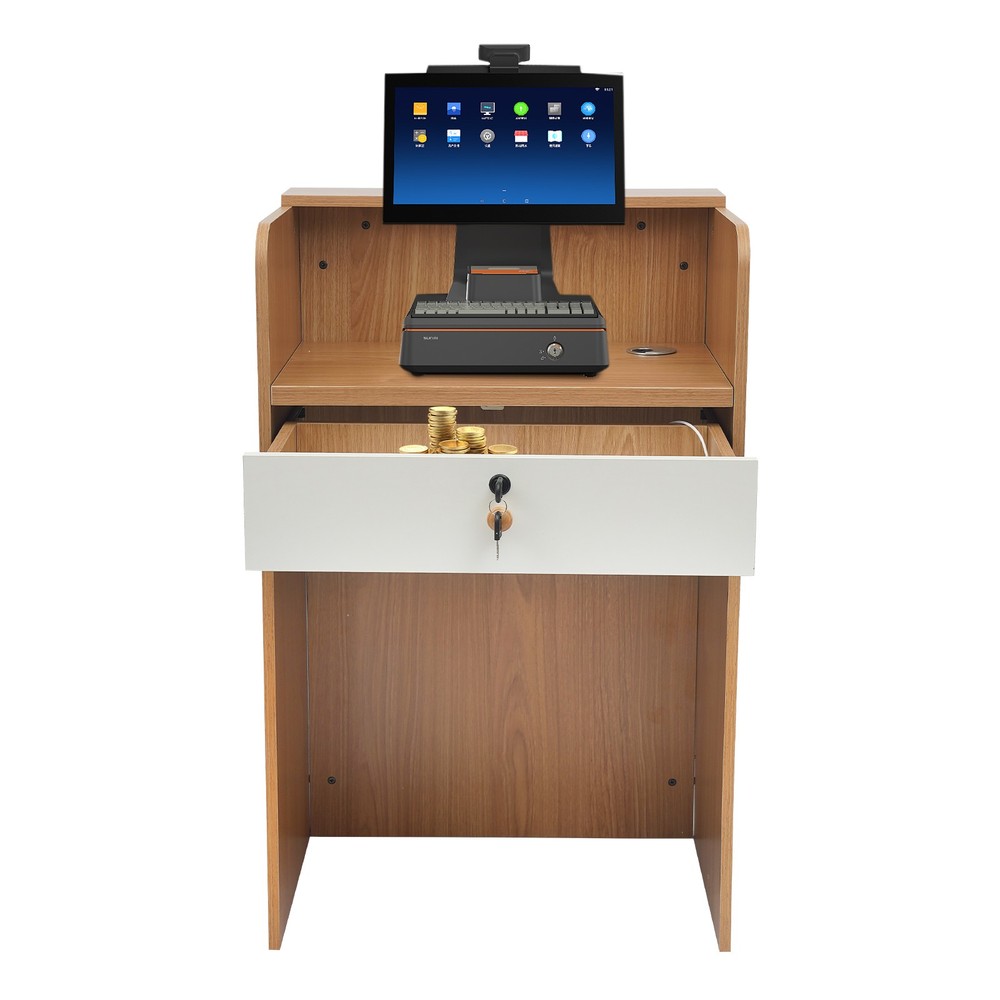 Reception Desk with LED Light Checkout Counter Table w/ Storage Drawer Store Use