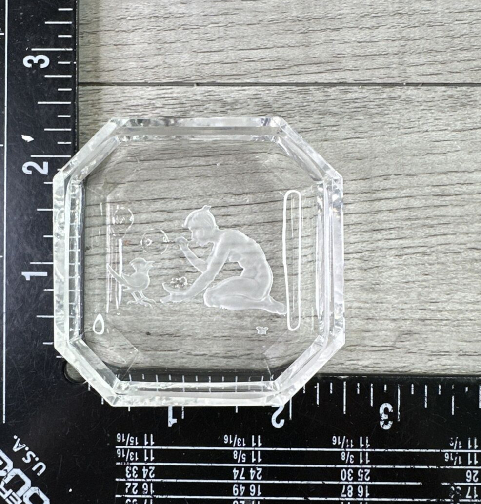 Vintage Intaglio Crystal/ Glass Boy w/bubbles Salt Cellars Heinrich Hoffman