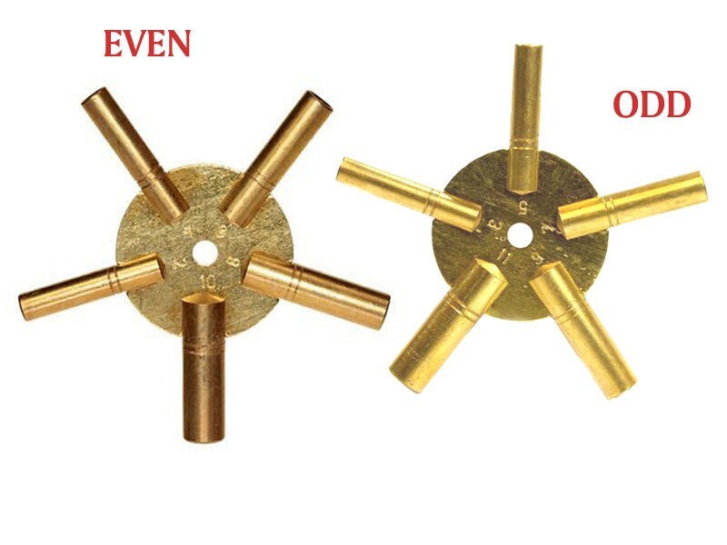 Brass Clock Key for Winding Clocks 5 Prong Even & ODD Numbers