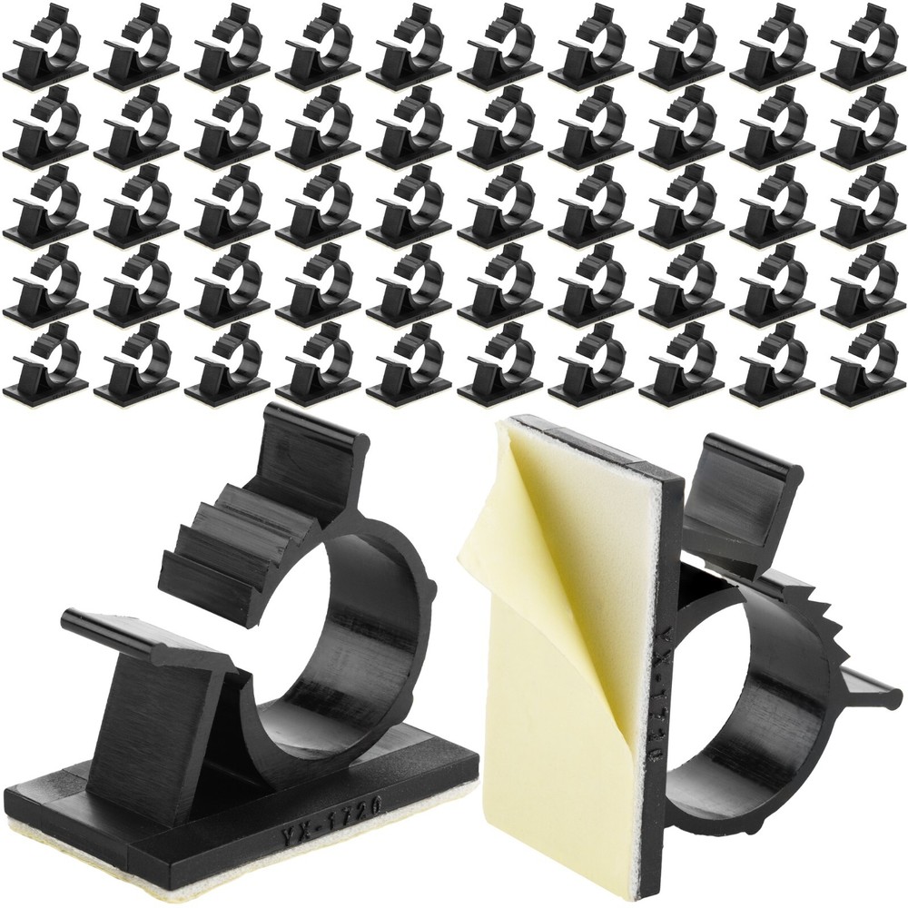 Black Self-Adhesive Adjustable Cable Clips - 50 Pack - Secure Wire Holders
