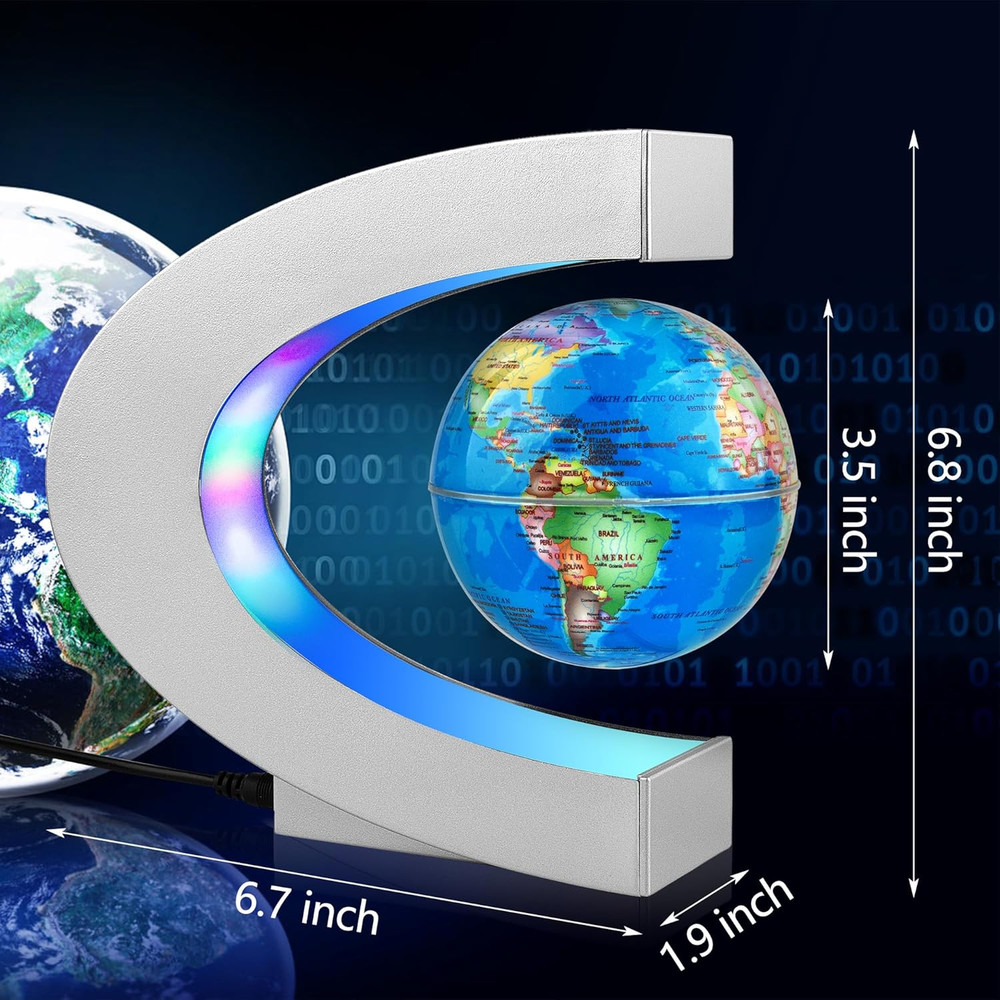 Magnetic Levitating Globe with LED Light, Floating Desk Decor, Silver