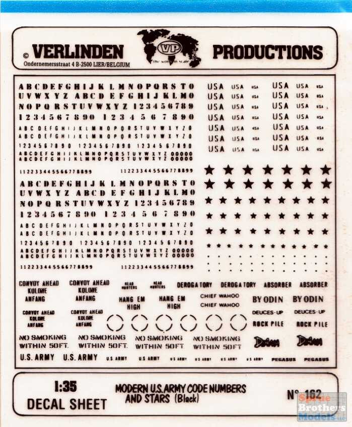VER0162 1:35 Verlinden Dry Transfer - Modern US Army Code Numbers and Stars
