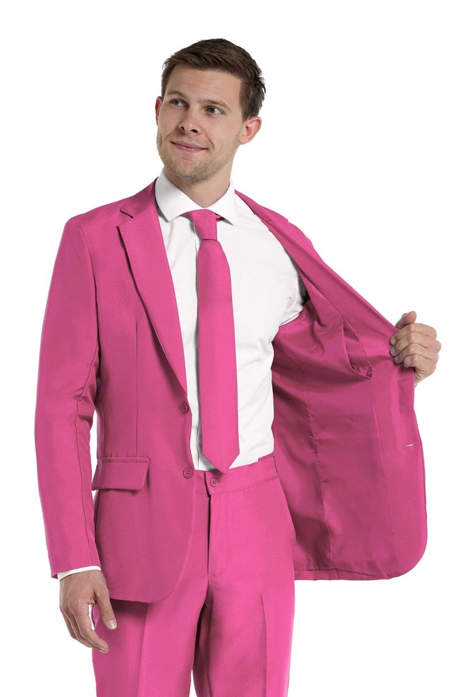 Offstream Men's Suit Solid Color -3 Piece Regular Fit with Small, Pink