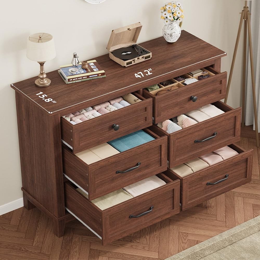 Dresser for Bedroom 6 Drawer Dresser Storage Freestanding Wooden Closet Chest