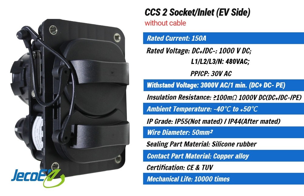 CCS2 EV Charging Inlet Port/Socket (EV Side), 150A 1000VDC Max, Without cable