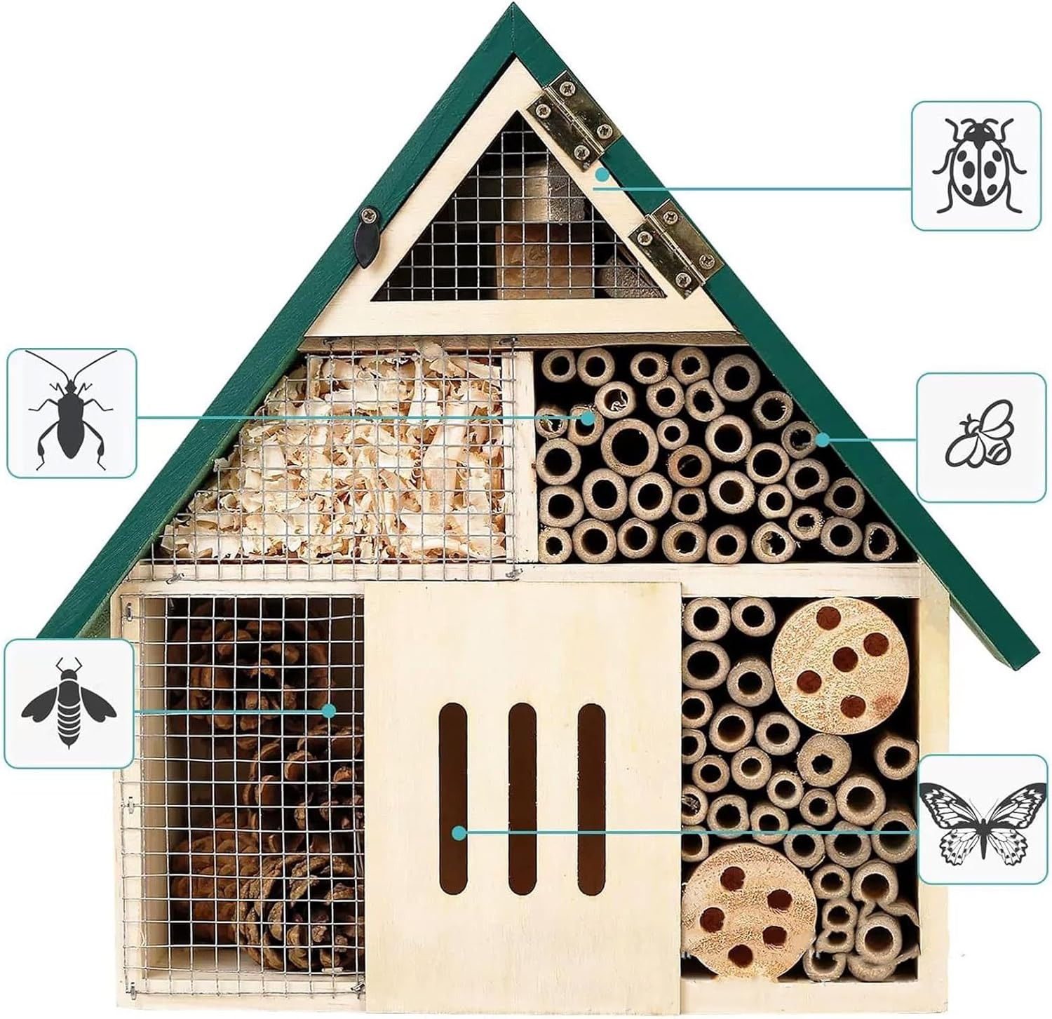 Bee House Hanging Insect Hotel – Natural Wooden Bee Hotel for Outdoors, DIY Inse