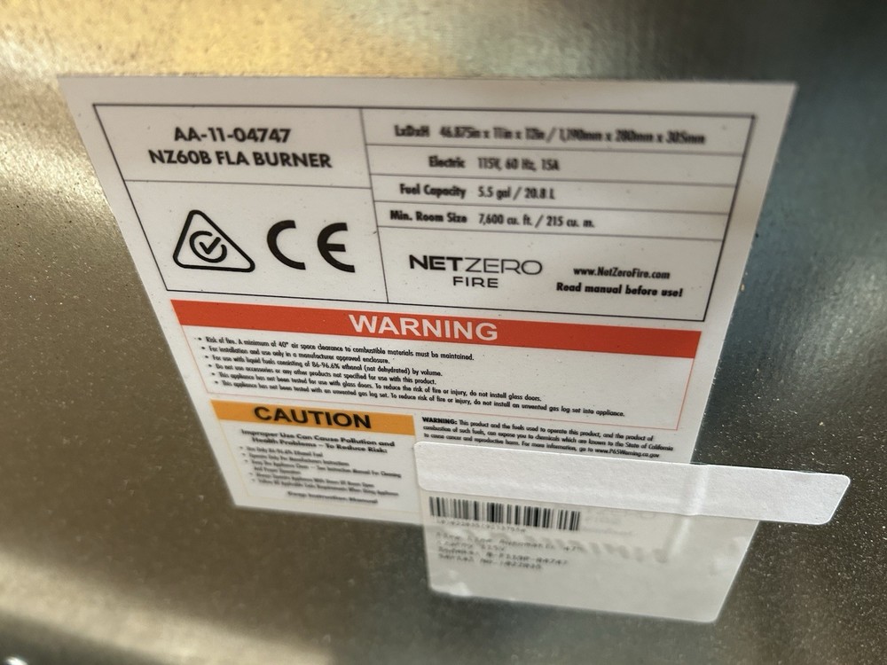 NEW NZ60B NETZERO FLA AUTOMATIC ETHANOL BURNER WITH BEV TECHNOLOGY AA-11-04747