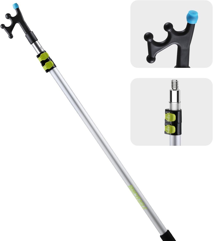 3.1-8FT Telescoping Extension Pole Boat Hook with Rubber silver