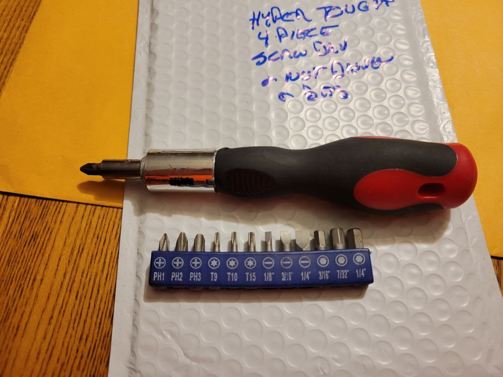 HYPER TOUGH 4 WAY SCREW DRIVER & NUT DRIVER W/ BITS NICE SET