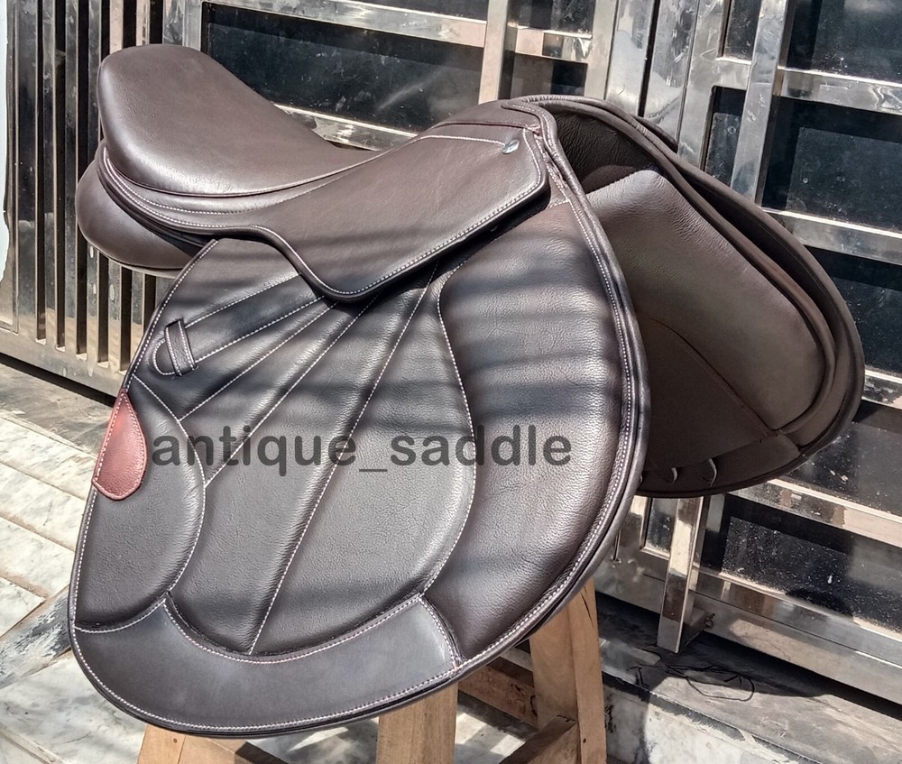 Brown Leather Jumping Close contact, Double Flap Changeable Gullets Saddle