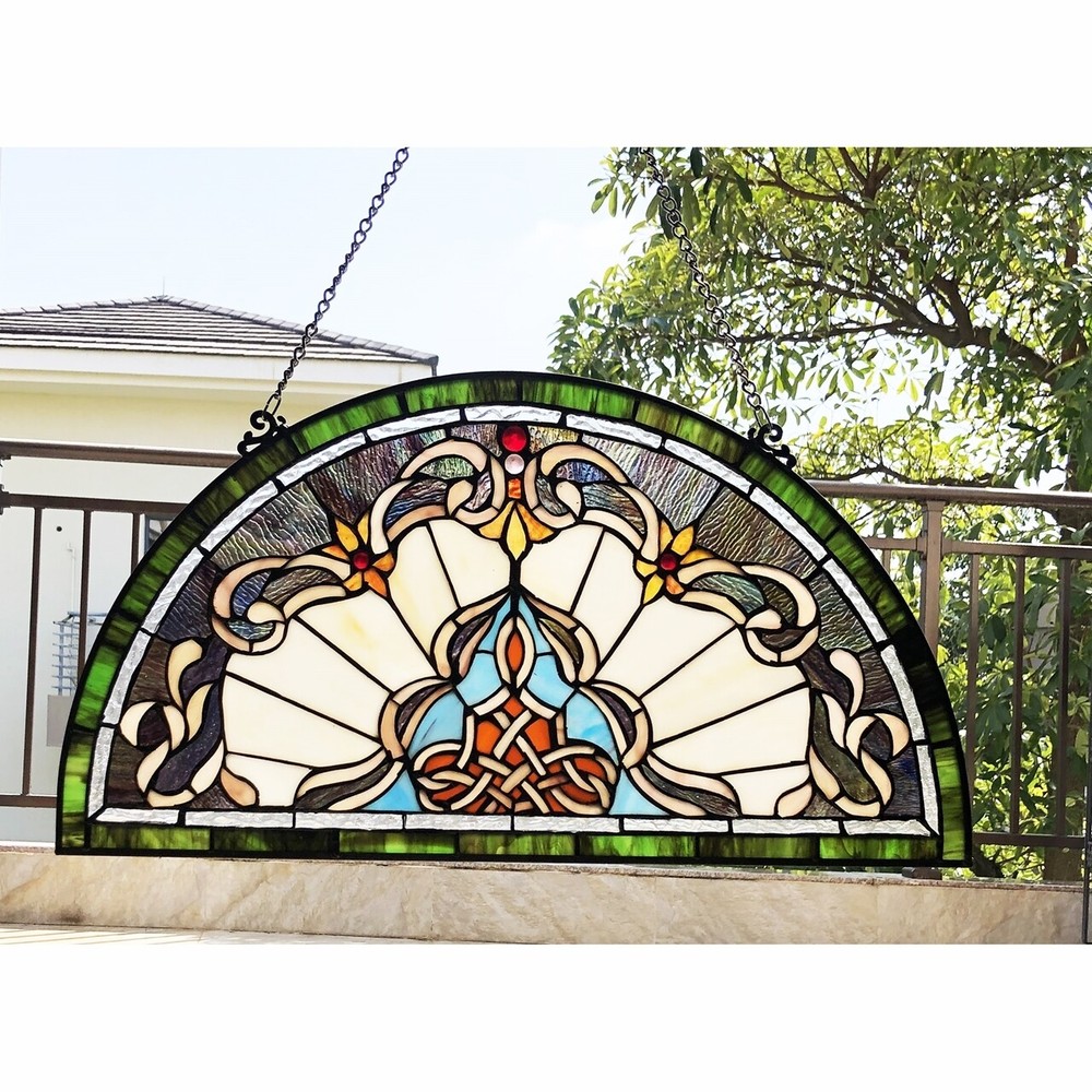 24" Half Circle Stained Glass Window Hanging Panel Suncatcher