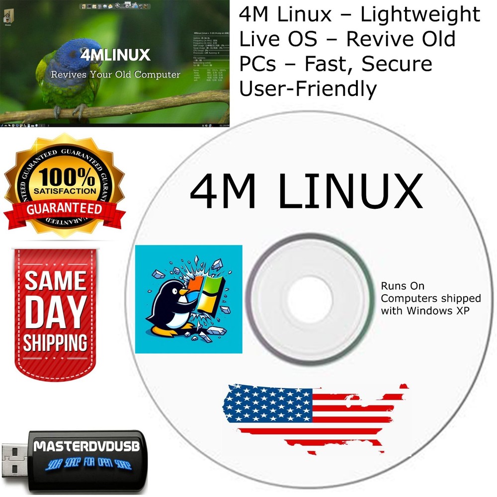 4M Linux Lightweight Live OS, Revive Old PCs Fast, Secure & User‑Friendly DVD