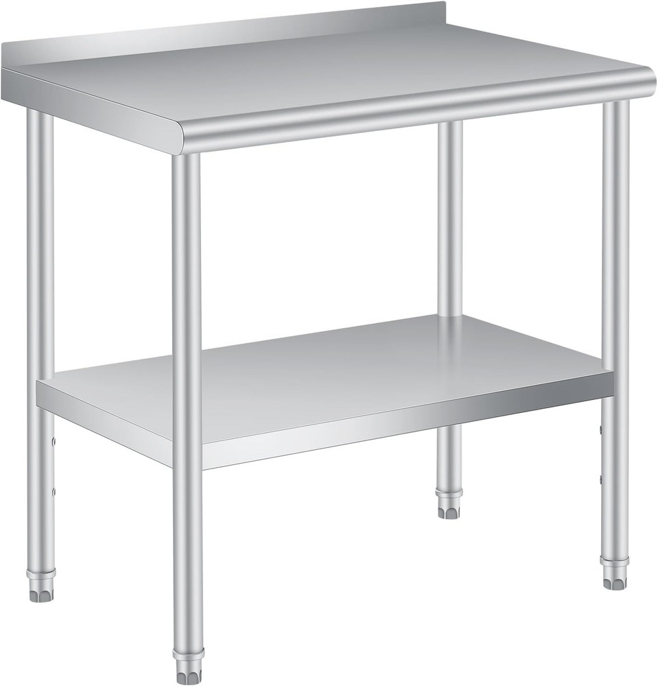 Commercial Stainless Steel Prep Work Table with Backsplash & Adjustable Shelf