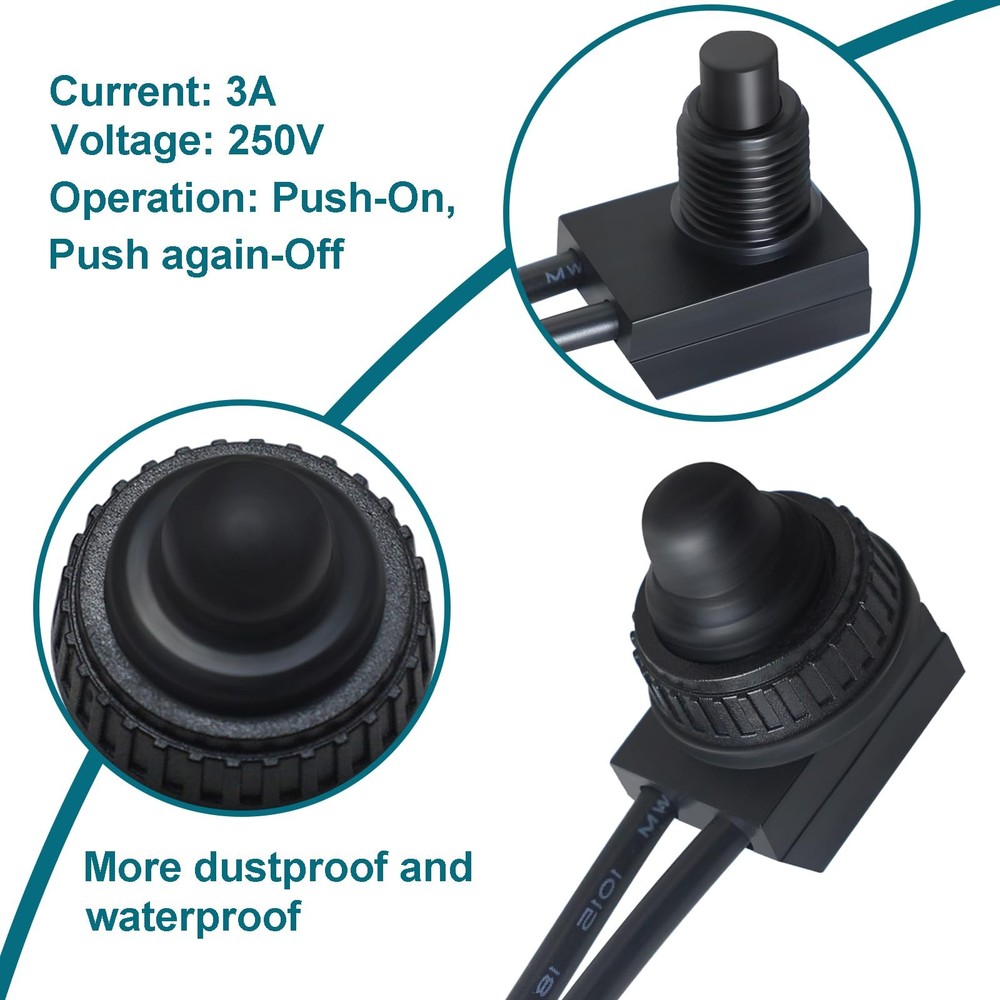 GEPHYNM 2PCS Waterproof Switch 12v, ON/Off SPST Push Button Black