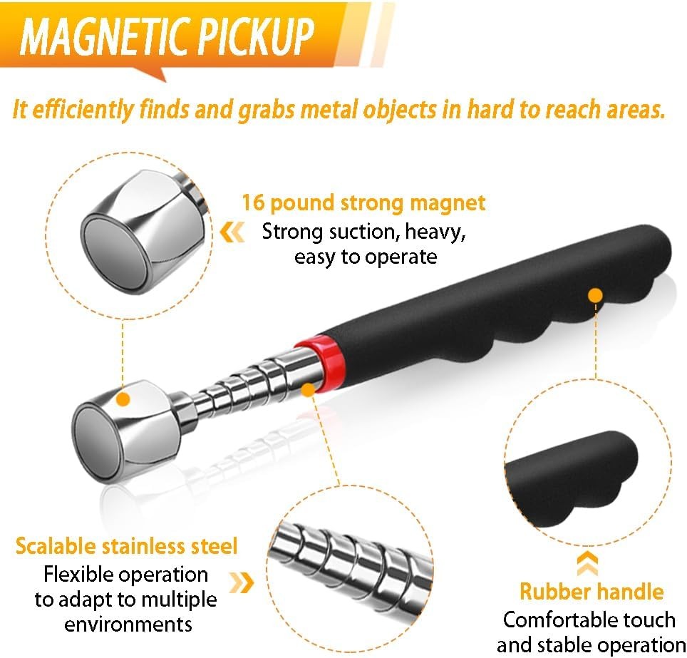 Telescoping Magnetic Pickup Tool Set Pull Force 22 lb, Extendable Magnet Pick-Up