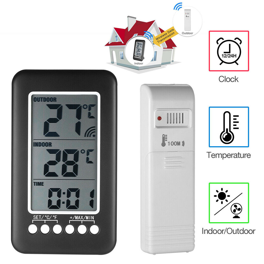 LCD Digital Thermometer Temperature Wireless Transmitter Meter Indoor/Outdoor
