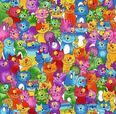 Fun Flannel Crazy Cats White (1 yard)