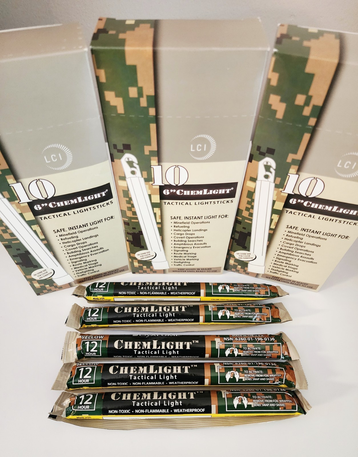 LC Industries ChemLight 6 inch Yellow Box of 10 Military Grade Glow Sticks