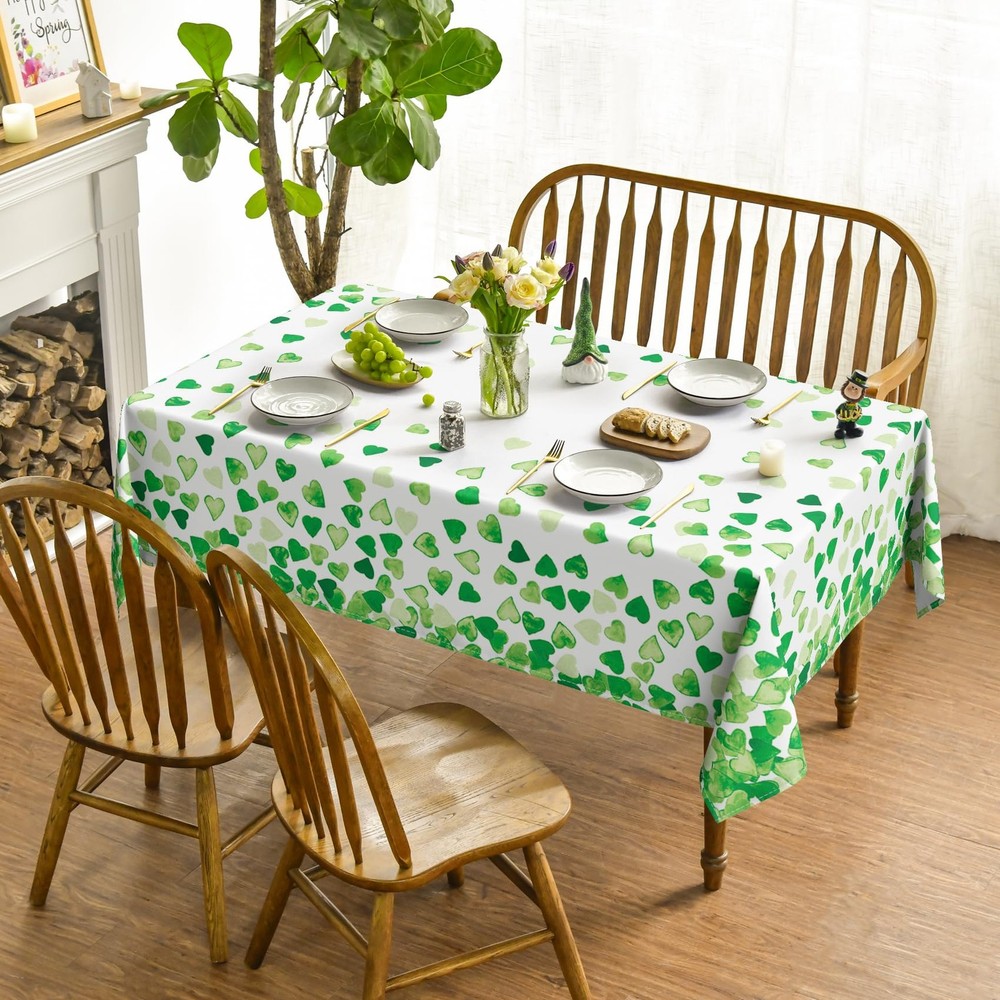 St. Patrick's Day Tablecloth 52×70 Inch Rectangular, Green Love Pattern Waterc