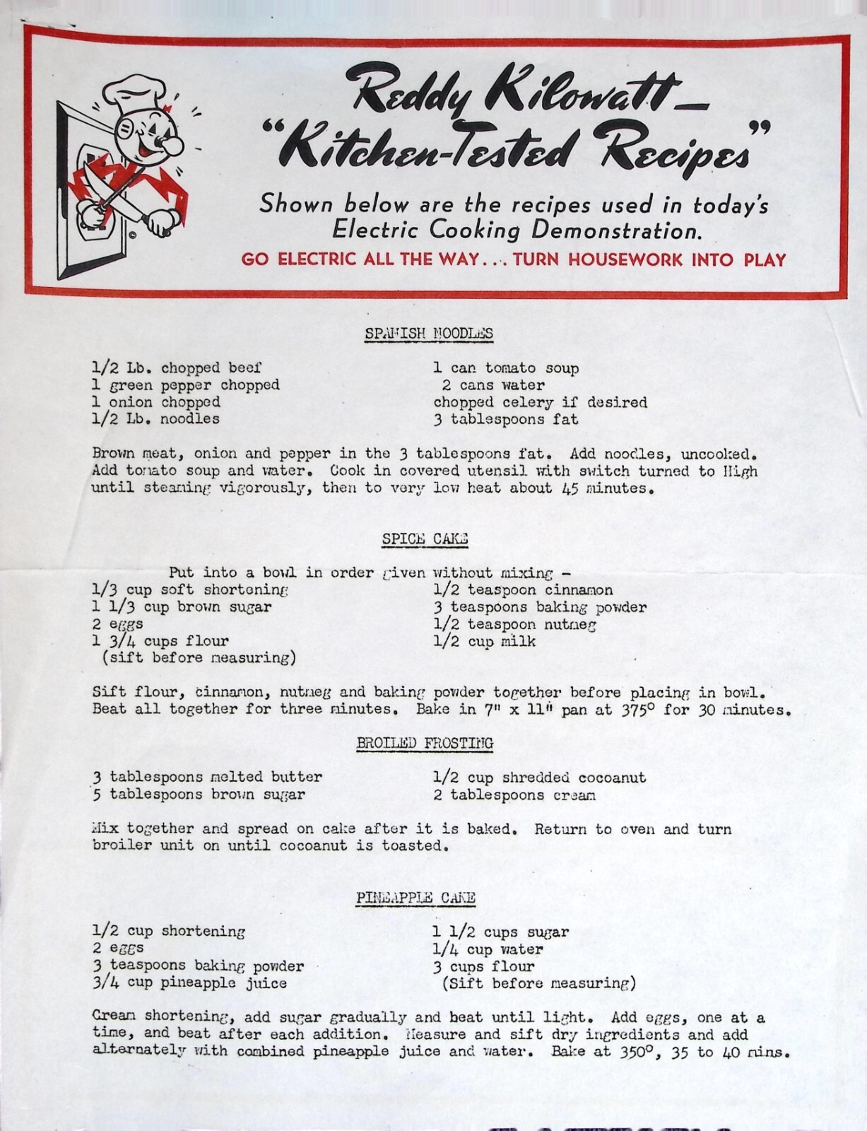 Vintage Reddy Kilowatt Kitchen-Tested Recipes Electric Cooking Brochures