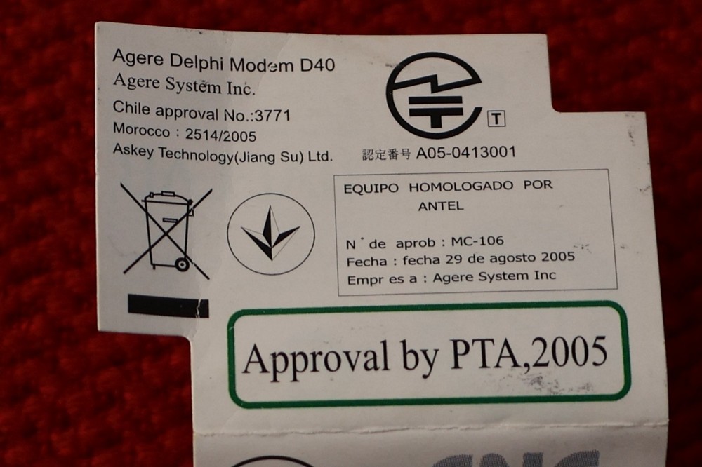 TOSHIBA Agere Delphi Modem D40 Wireless Modem Card