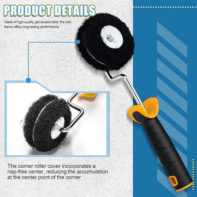 Drywall Compound Roller Set 9in 12in Corner Rollers Ergonomic Stand Easy Cleanup