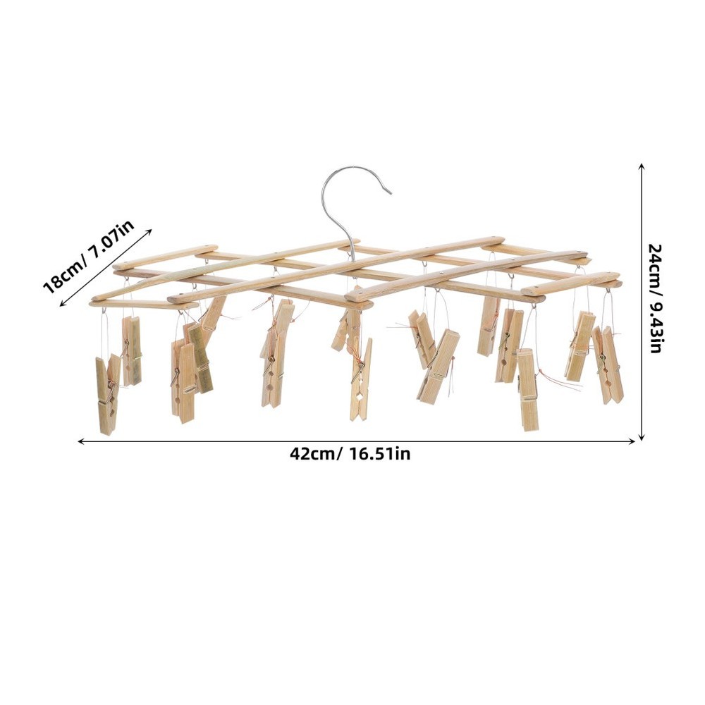 Bamboo Laundry Drying Rack With Windproof Clothespin Hooks