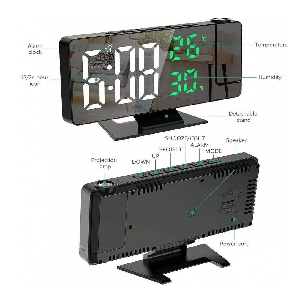 2X LED Digital Projection Alarm Clock with 180° Projector Multifunctional Clock