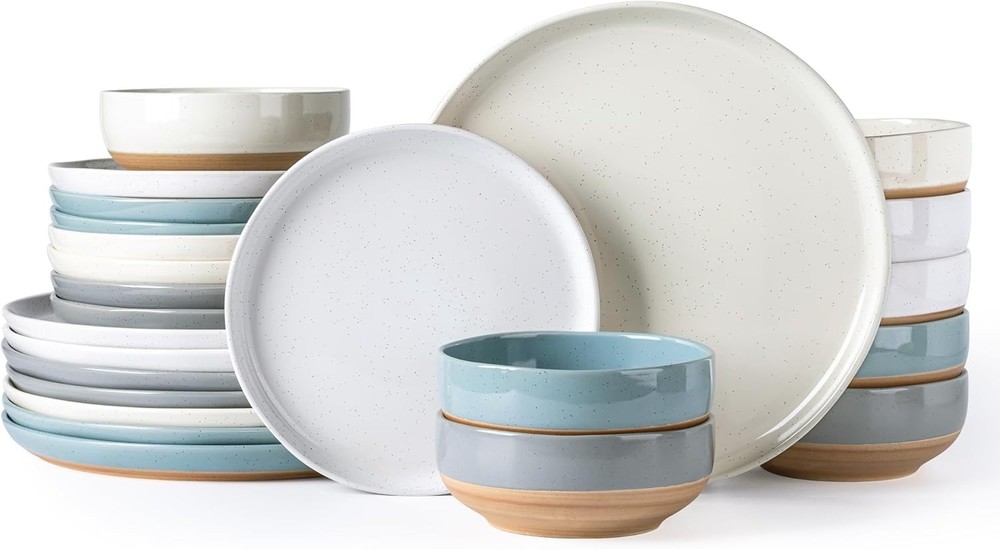 AmorArc 24-Pieces Handpainted Ceramic Dinnerware Plates & Bowls Set - Multicolor