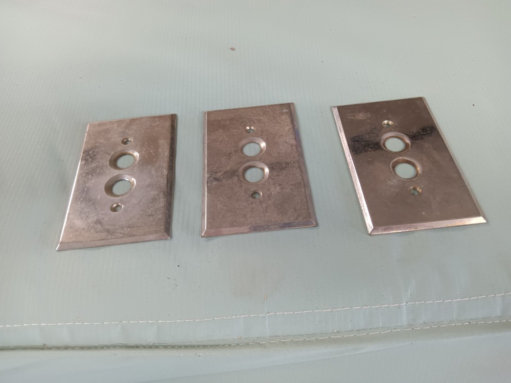 Three Vintage Heavy Stainless Steel Push Button Electric Light Plates