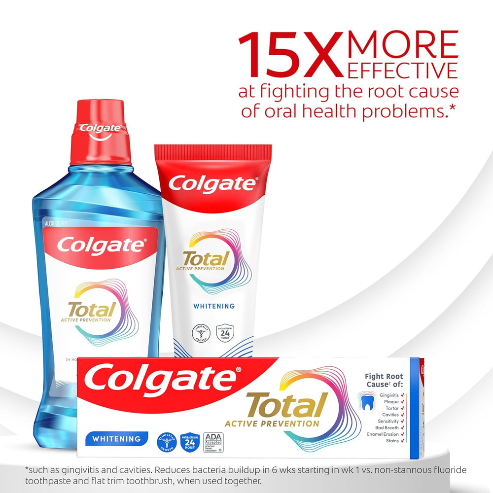 Colgate Total Whitening Toothpaste Paste, 5.1 oz, 4 Pack, Fluoride, Antibacteria