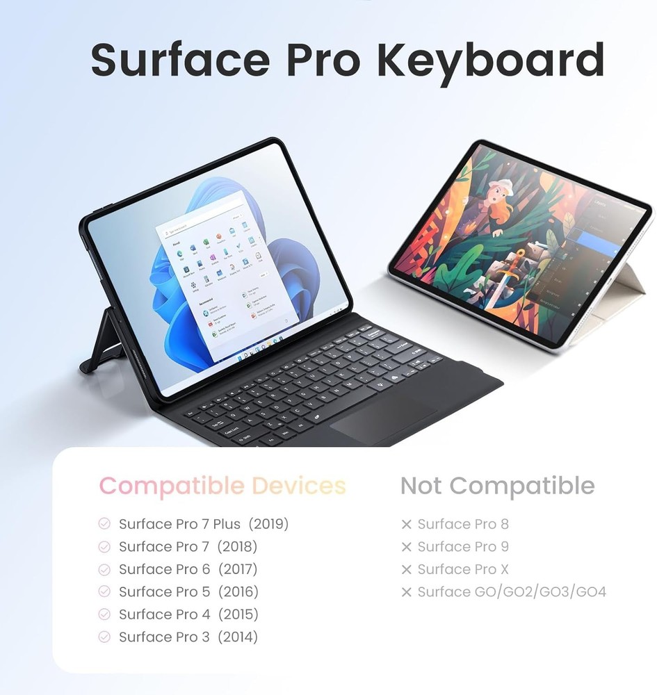 Surface Pro 7 Keyboard, 7 Color Backlight Wireless Keyboard for Microsoft Surfac