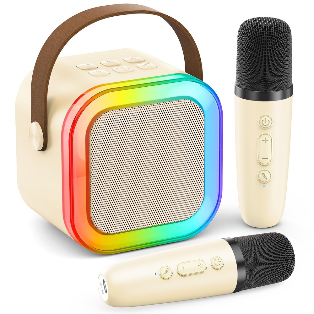 Portable Bluetooth Speaker(Beige) Beige 2 Mics
