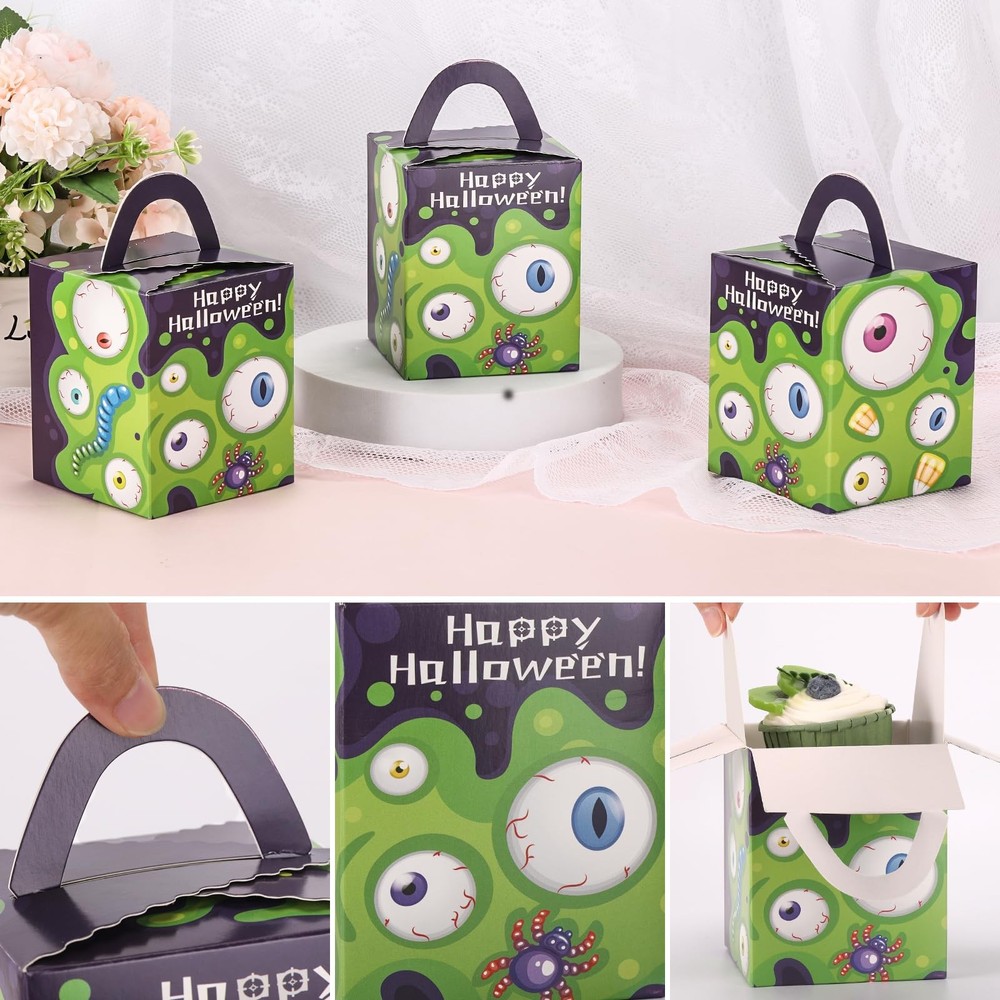 50Pcs Cupcake Boxes Halloween Single Cupcake Boxes With Handle Clear Window I...