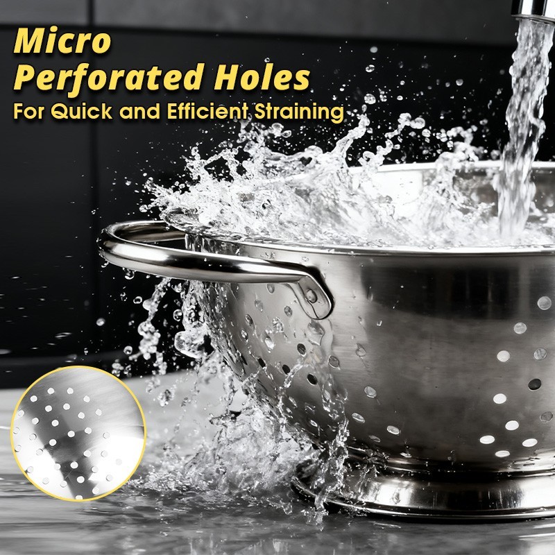 tastyWay Colander Polished Stainless Steel Micro-Perforated Strainer for Kitchen