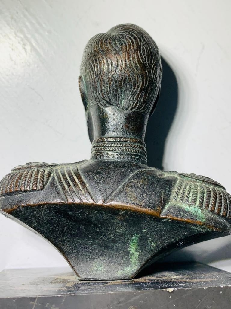 Antique Bronze Bust sculpture miniature Czar Nicholas II Black granite pedestal