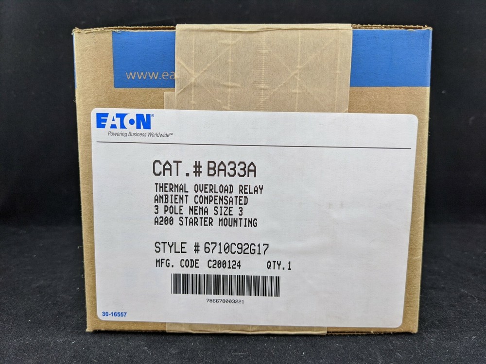 Eaton BA33A TYPE B BLOCK OVERLOAD RELAY, 3P AMB COMP FOR STARTER