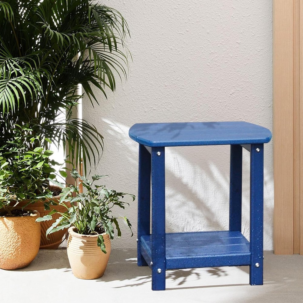 Square Outdoor Side Table,2-Tier Storage Patio Side Table End Tablesfor Backyard