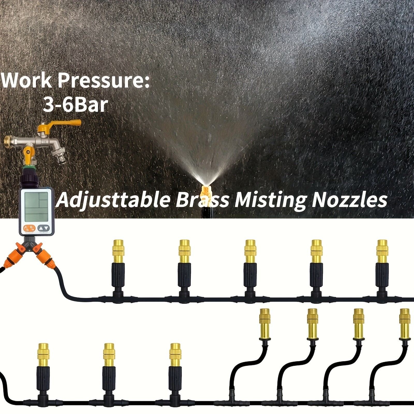 Outdoor Misting Cooling System Kit - Adjustable Brass Nozzles for Garden & Patio