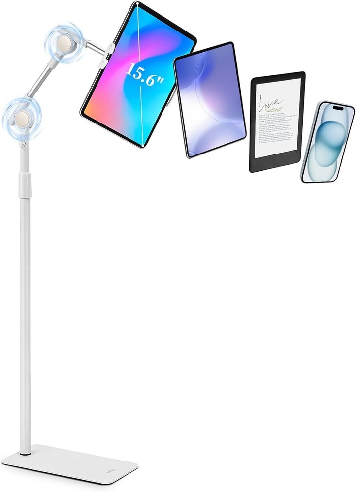 Tablet Floor Stand with Double Self-Locking Worm Gears, 70.9”Height Adjustabl...