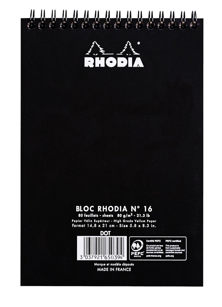 Rhodia Wirebound Notepad A5 Dot - Black