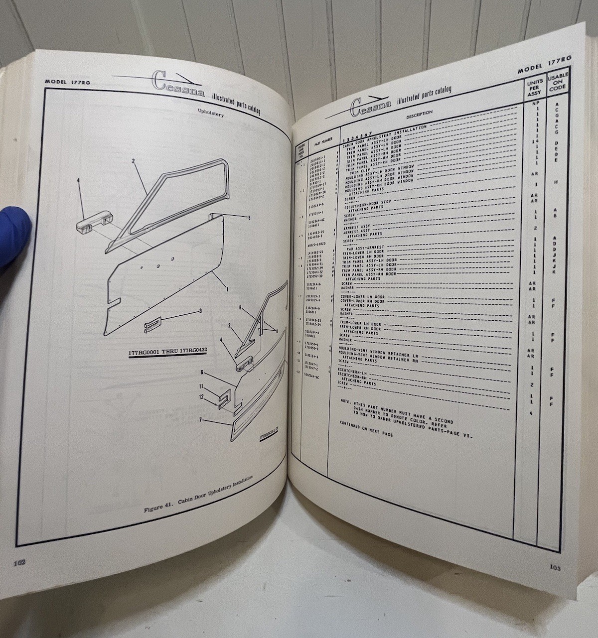 1971-1975 CESSNA Cardinal RG Parts Catalog Manual Original Book