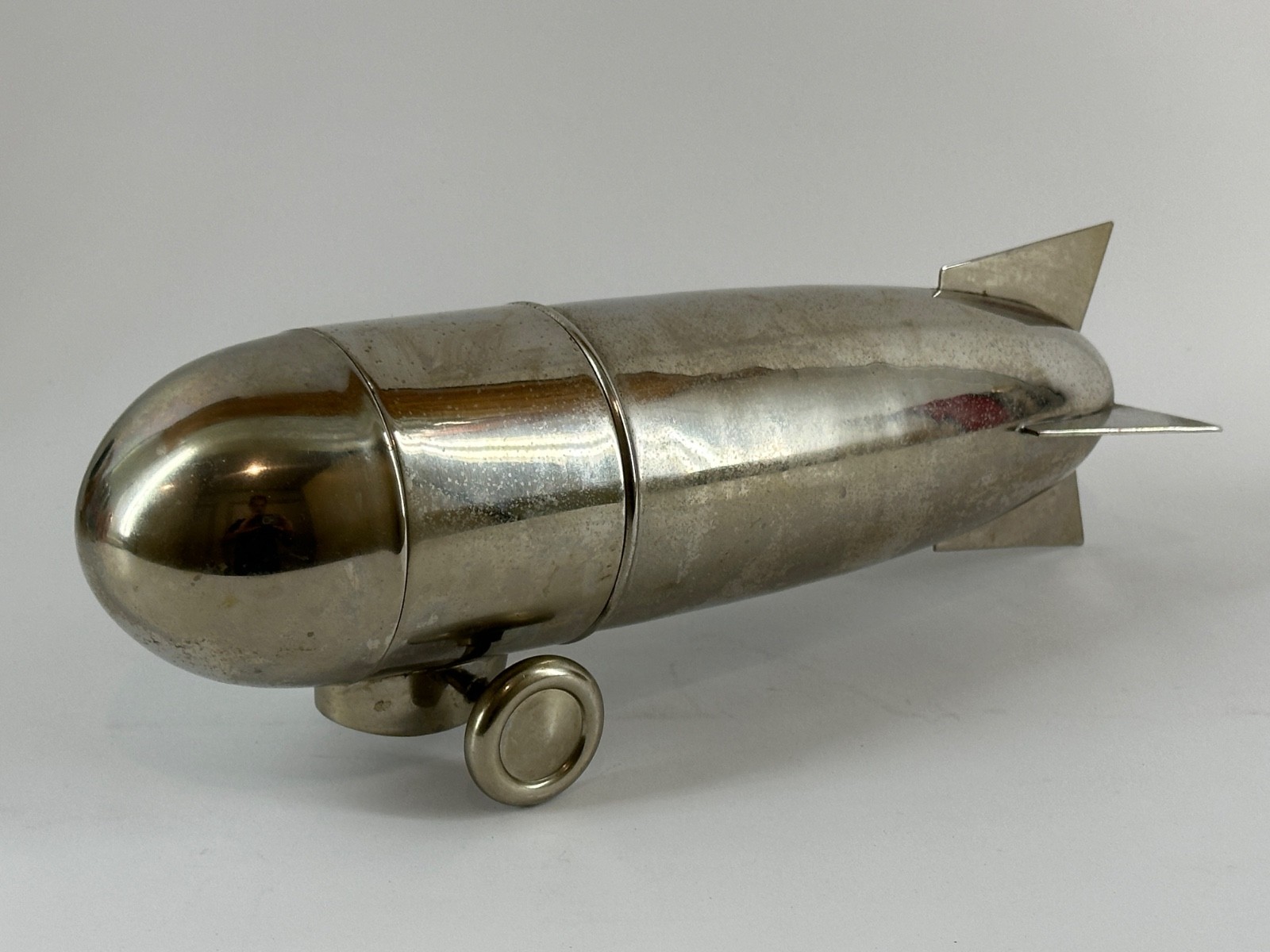 Cocktail Shaker Airship Zeppelin Blimp Model Silver Brass Deco MCM Drink Vintage