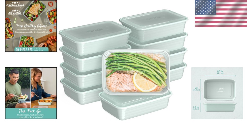 Durable Mint Meal Prep Containers - 20-Piece BPA-Free Set, Stackable & Safe